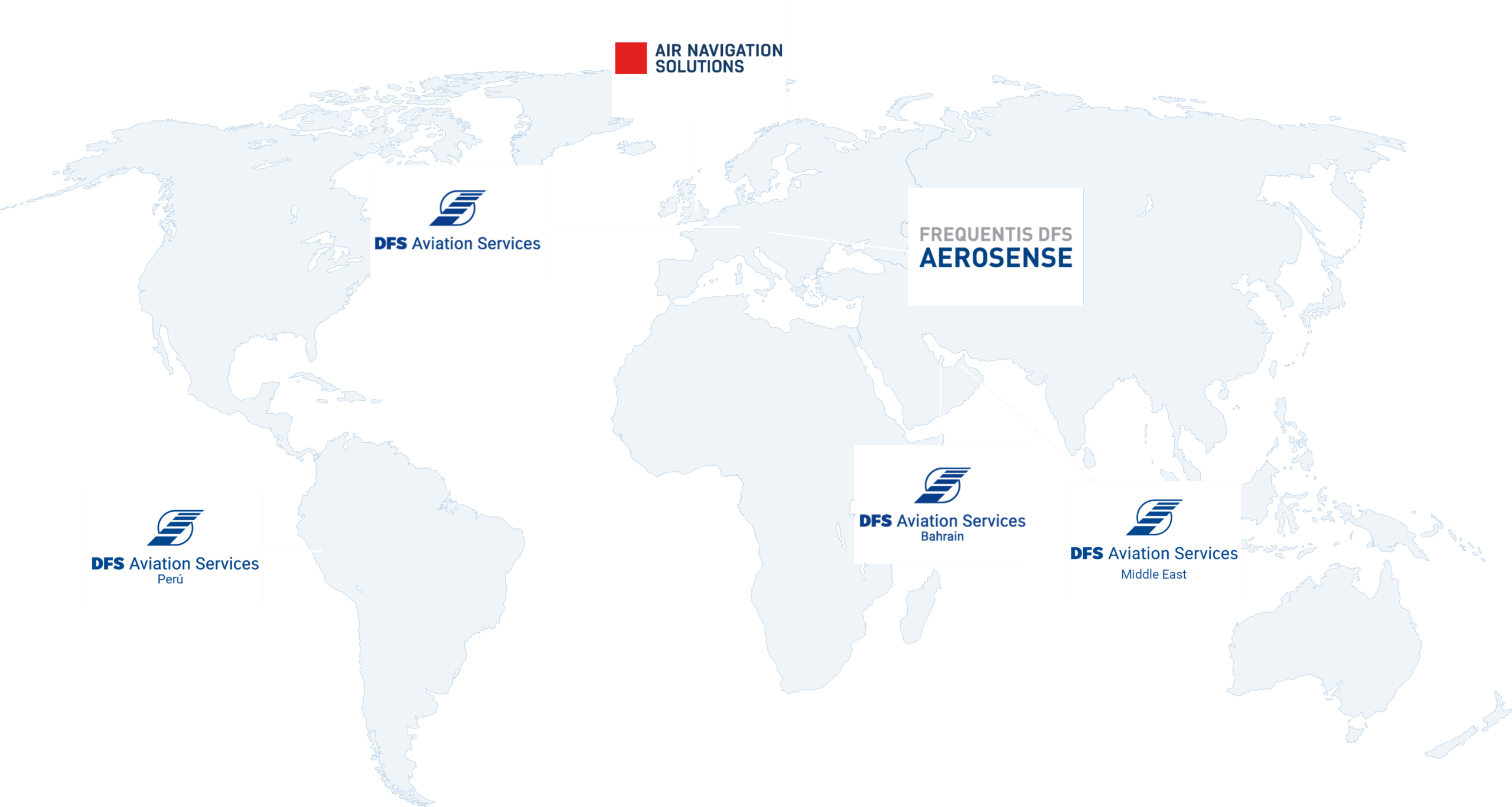 Weltkarte mit Standorten der DFS Aviation Services.