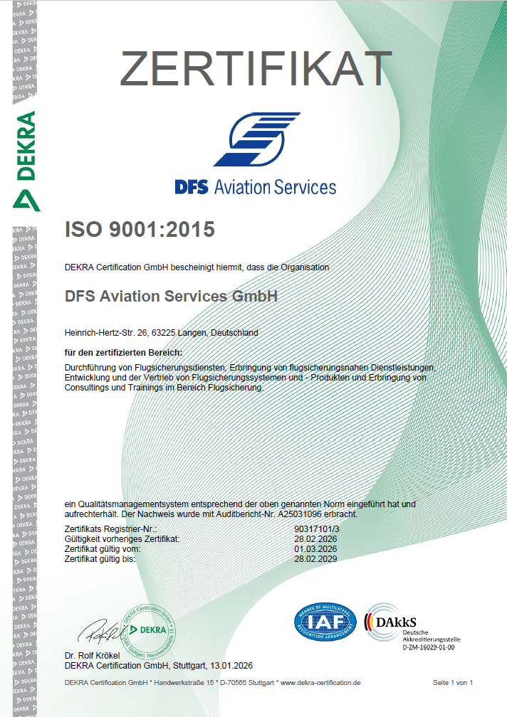 Vorschaubild ISO-Zertifikat DFS Aviation Services GmbH 2026 deutsch